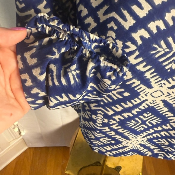 Olivaceous Blue and White Tie Front Blouse - Picture 4 of 8